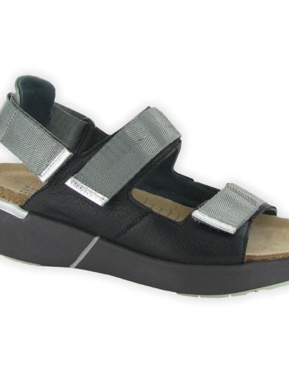 Naot Odyssey Sandal Soft Black/Soft Silver Leather, Women Size 37 (6-6.5 US) NIB